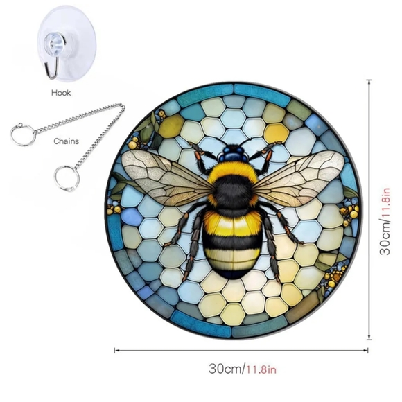 Acrylic Bee Decorative Stained Glass Sun Catcher – 11.8" x 11.8" - Picture 4 of 5